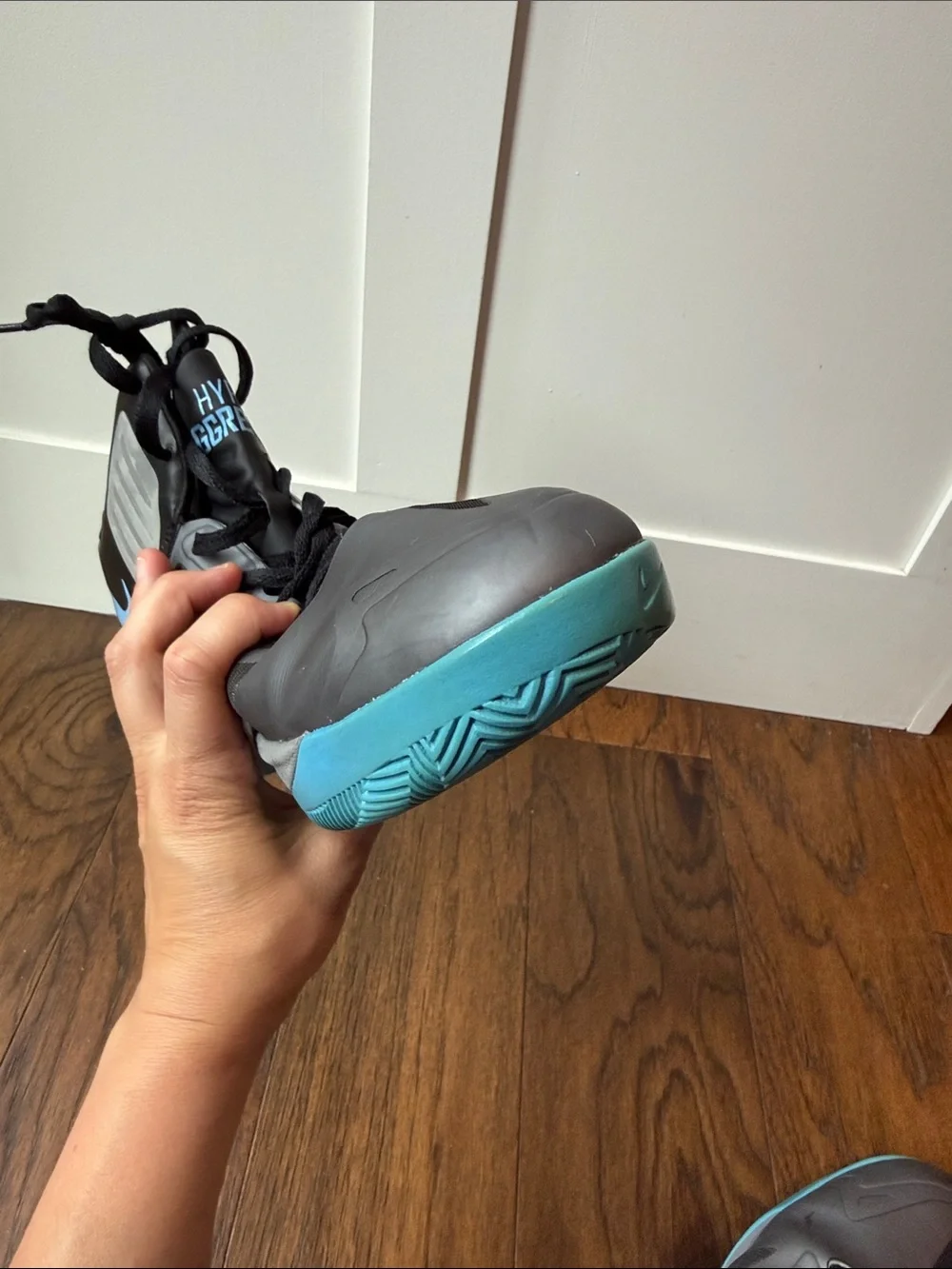 Nike Gray & Teal Blue High-Top Basketball Shoes with Blue Swoosh